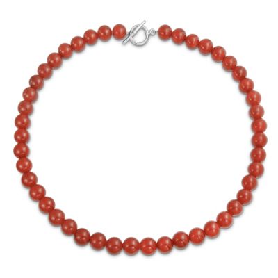Bling Jewelry Red Carnelian Semi-Precious Ball Bead Necklace Beaded Toggle Clasp 19"