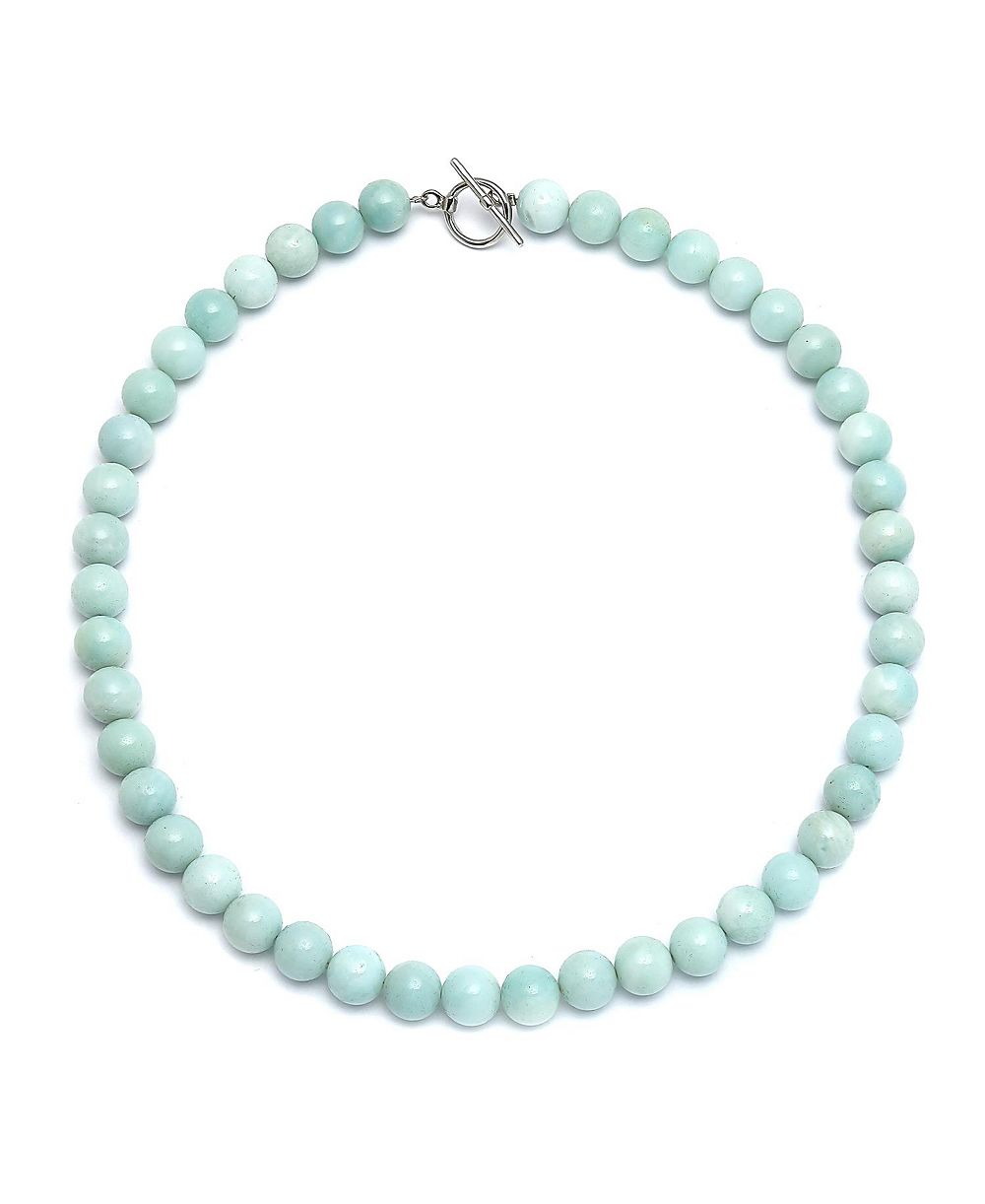 Ожерелье Bling Jewelry Semi-Precious Natural Amazonite Light Aqua Blue Stone 10MM Bead 16-19 Inch