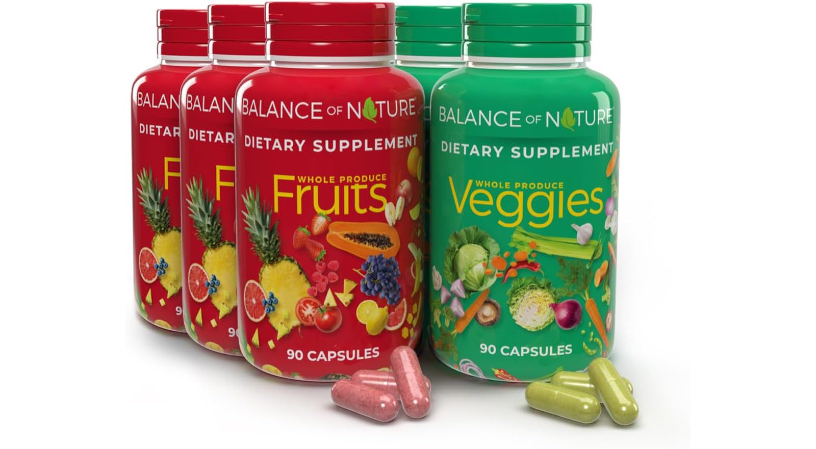 Balance of Nature Whole Food Supplement with Fruit and Vegetable Ingredients for Women, Men, and Kids - 90 Capsules, 3 Sets
