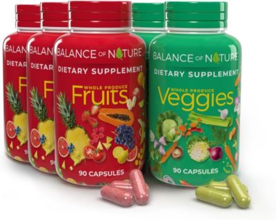 Balance of Nature Whole Food Supplement with Fruit and Vegetable Ingredients for Women, Men, and Kids - 90 Capsules, 3 Sets
