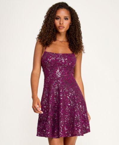 Emerald Sundae Juniors' Sequined Lace Fit & Flare Dress