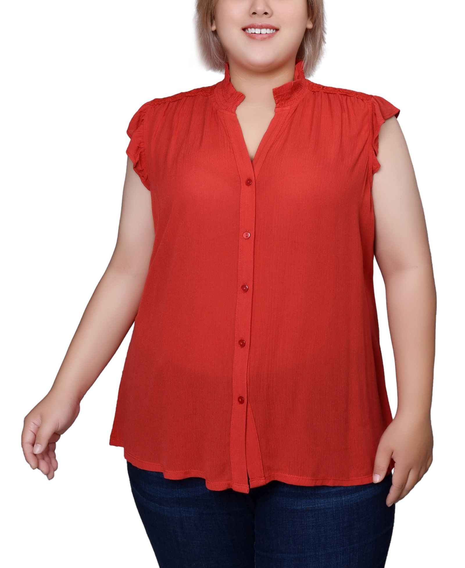 NY Collection Женская блузка Plus Size Short Flutter Sleeve Crepon