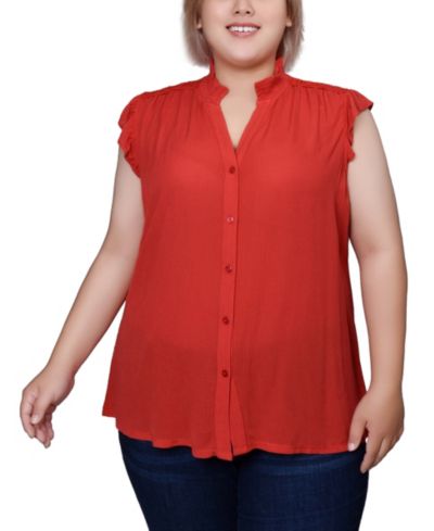 NY Collection Женская блузка Plus Size Short Flutter Sleeve Crepon