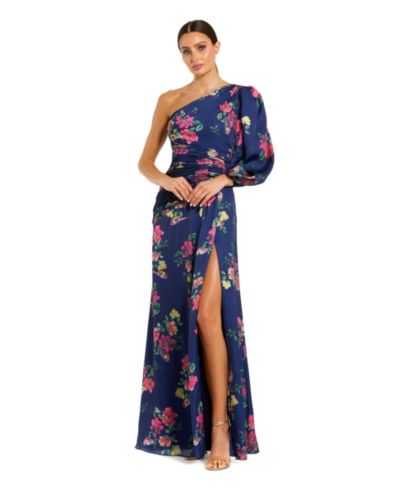 Mac Duggal Women's Ieena Plum Floral Print One Sleeve Gown