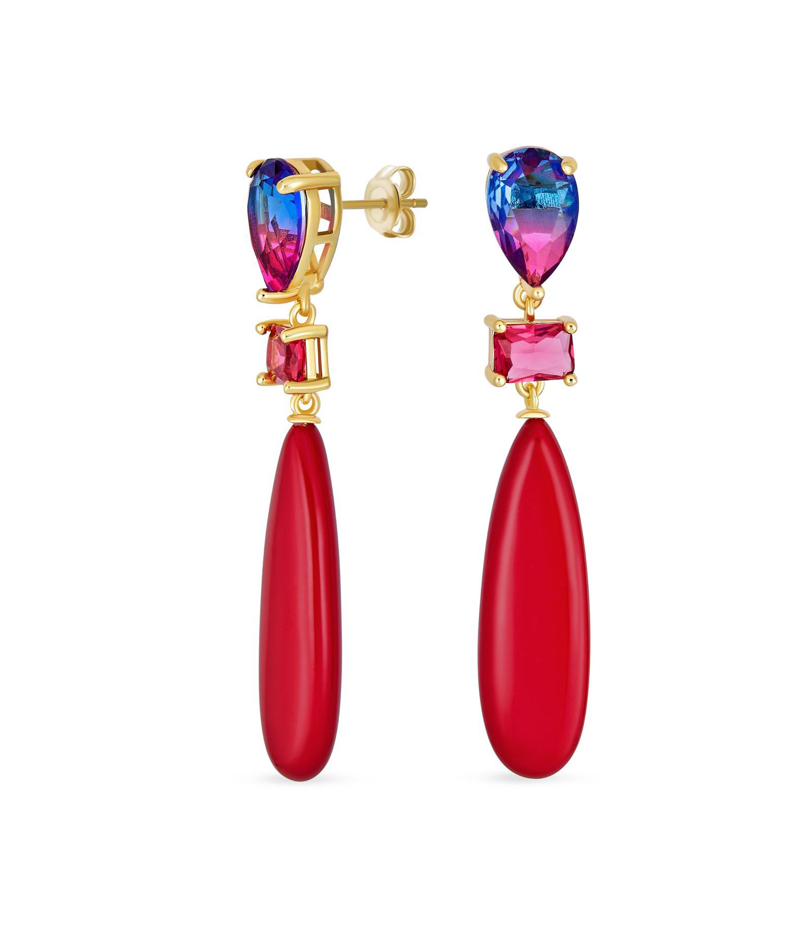 Bling Jewelry Multi Color Pink Quartz CZ Chandelier Elongated Teardrop Dangling Earrings