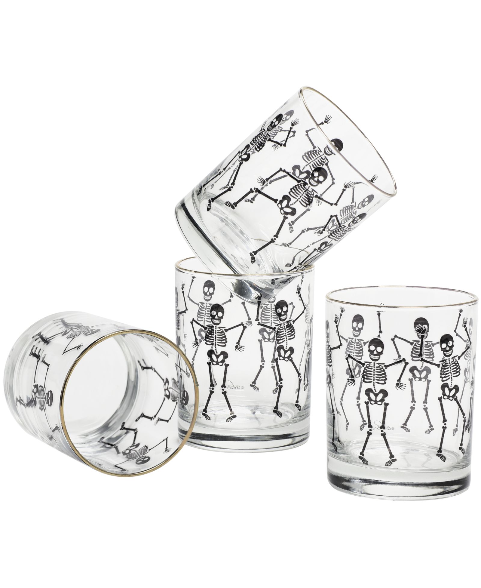 Набор из 4 стаканов Culver 14-Ounce с золотистой каймой DOF Dancing Skeletons