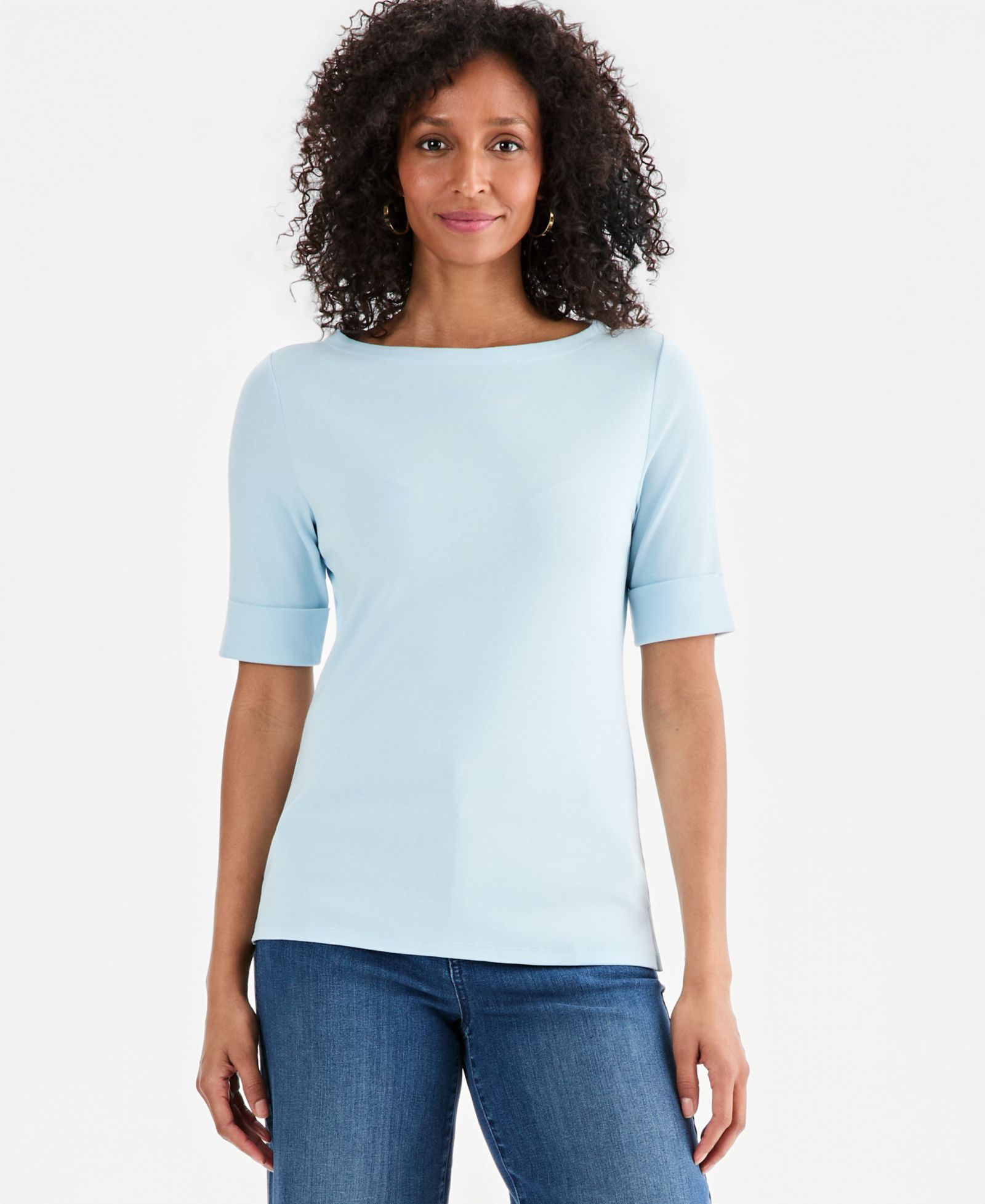 Style & Co Petite хлопковый топ с рукавом до локтя и вырезом лодочкой