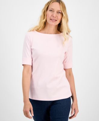 Женский хлопковый топ с вырезом лодочкой и коротким рукавом Style & Co