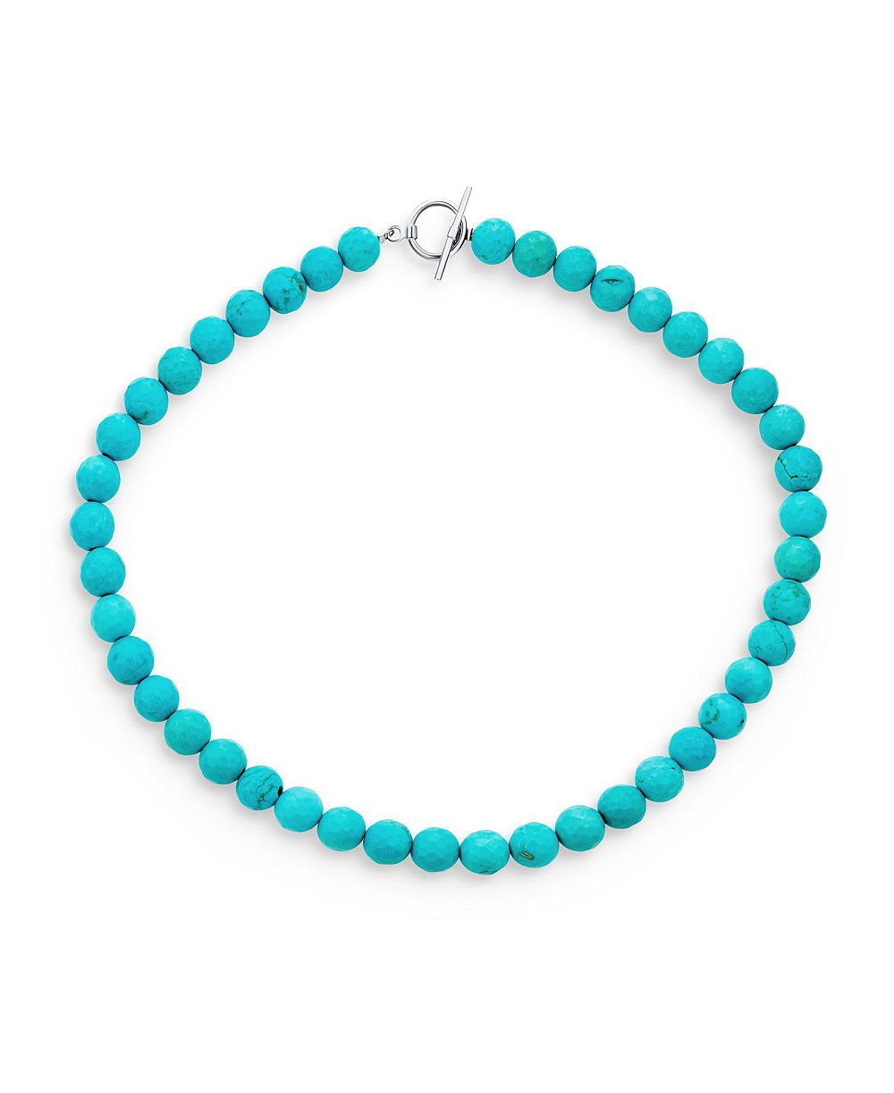 Bling Jewelry Faceted Turquoise Gemstone Ball Bead Strand Necklace Toggle Clasp 20"