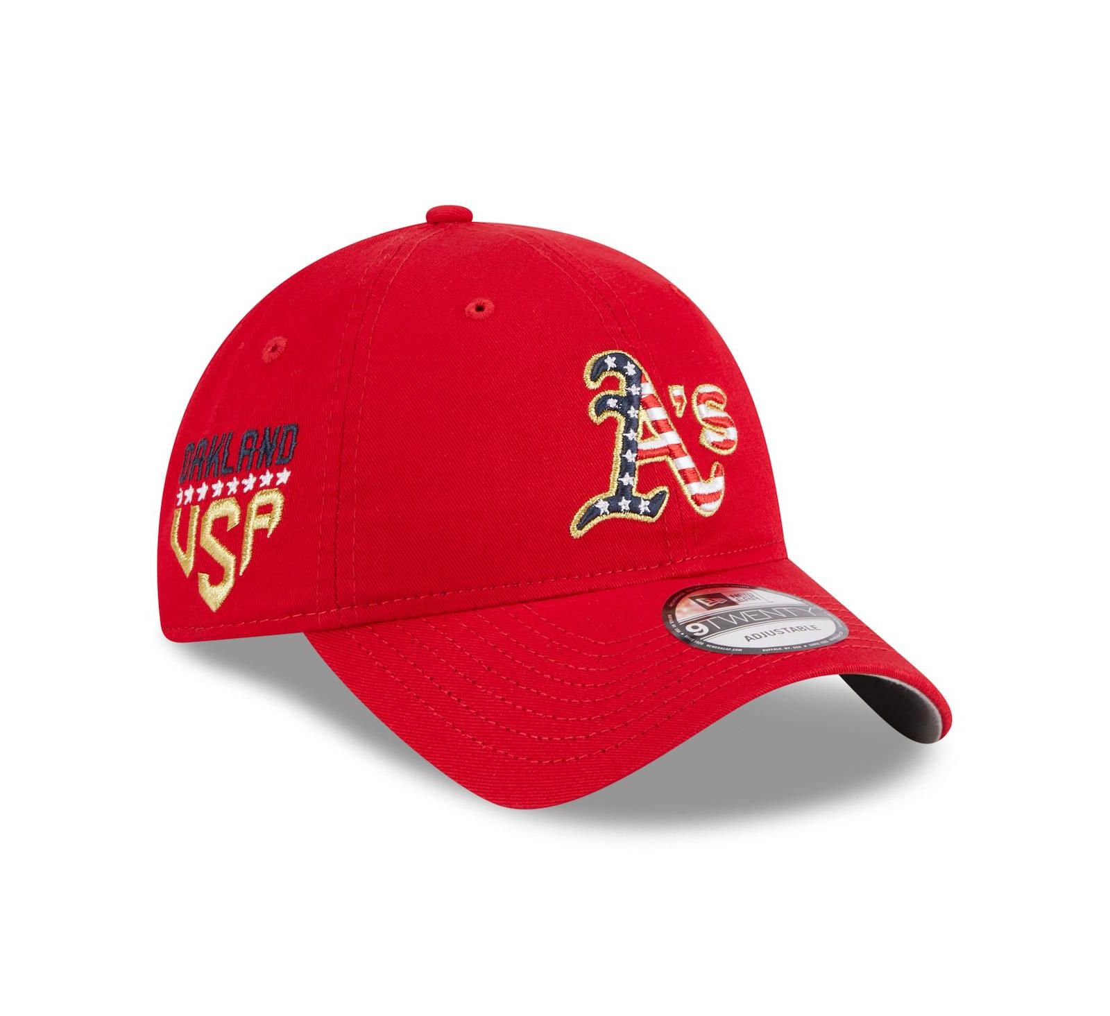 Женская регулируемая кепка New Era Red Oakland Athletics 2023 Fourth of July 9TWENTY