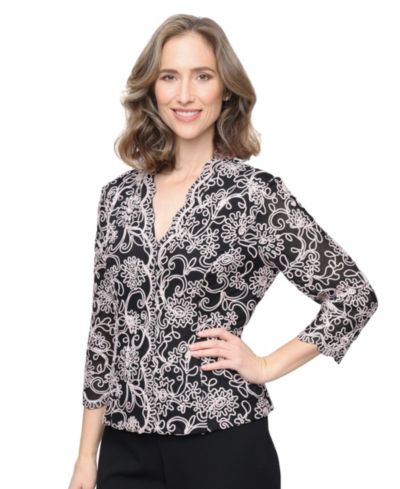 Женский кружевной топ Alex Evenings Petite Floral-Embroidered 3/4-Sleeve