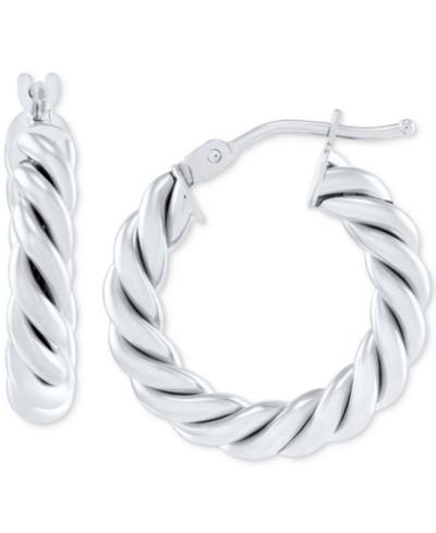Серьги-кольца Italian Gold Twist-Style Tube Small Hoop Earrings из золота 10k, 3/4"