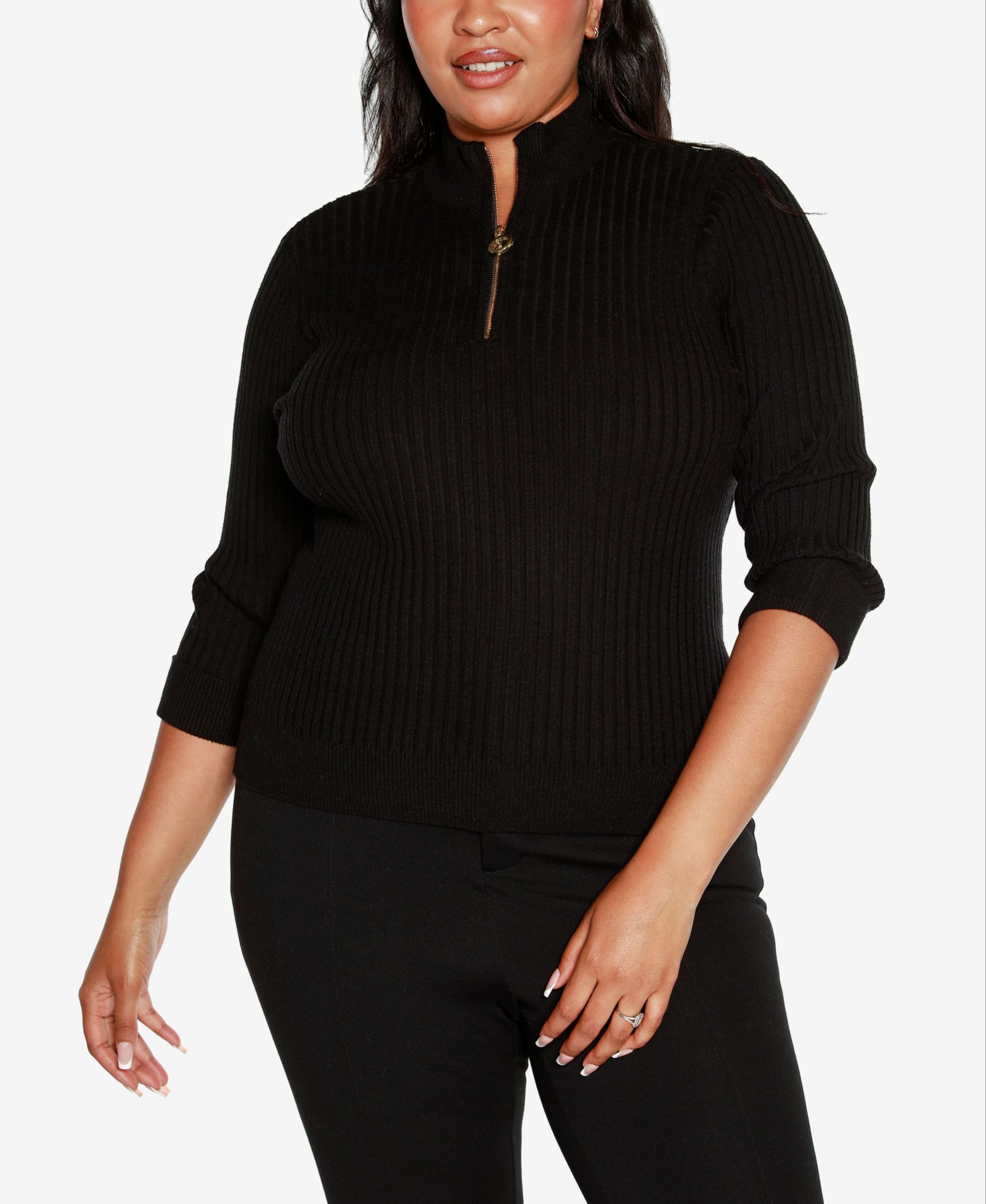 Женский джемпер Belldini Black Label Plus Size Ribbed Quarter-Zip
