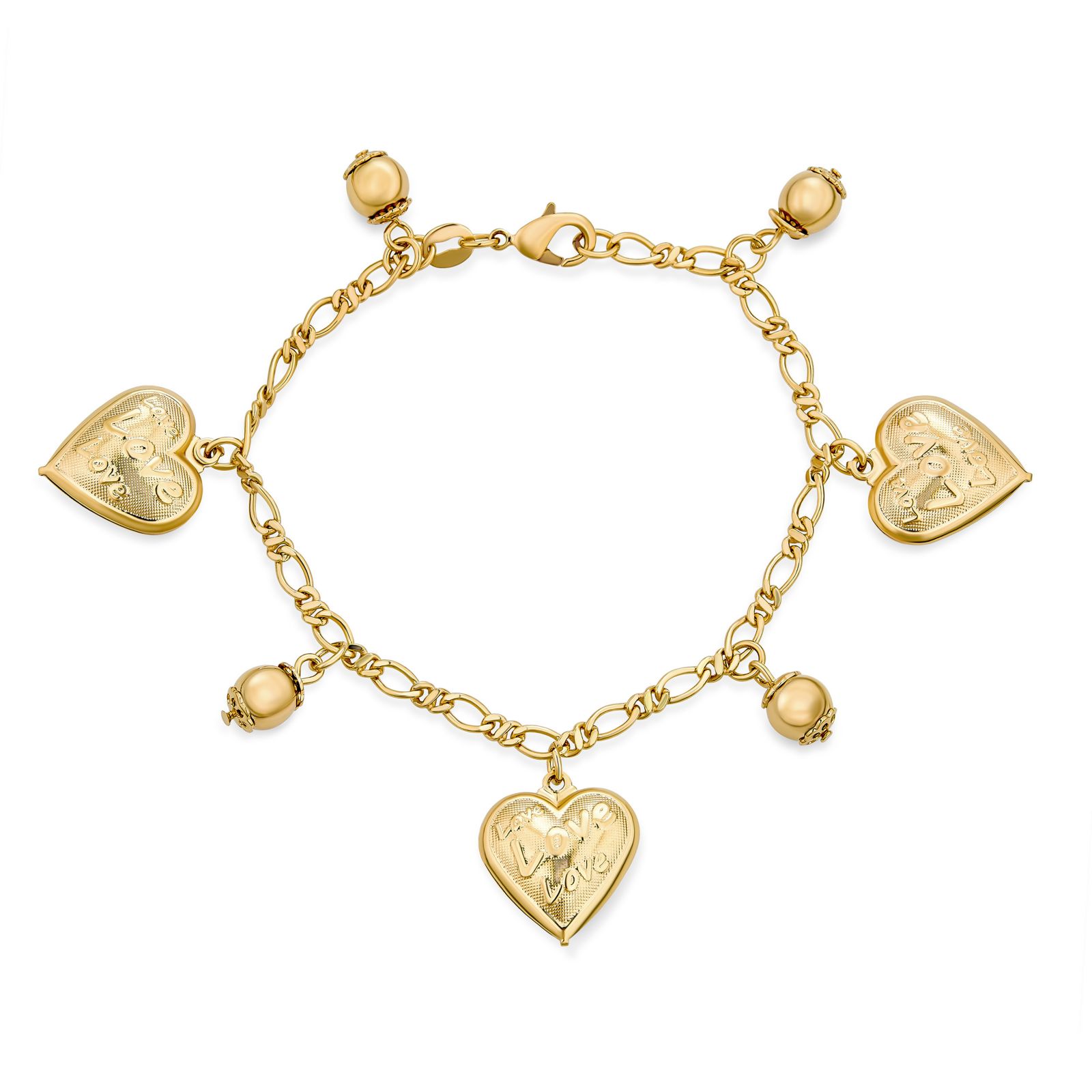 Bling Jewelry браслет с подвесками в виде сердец, позолоченное золото