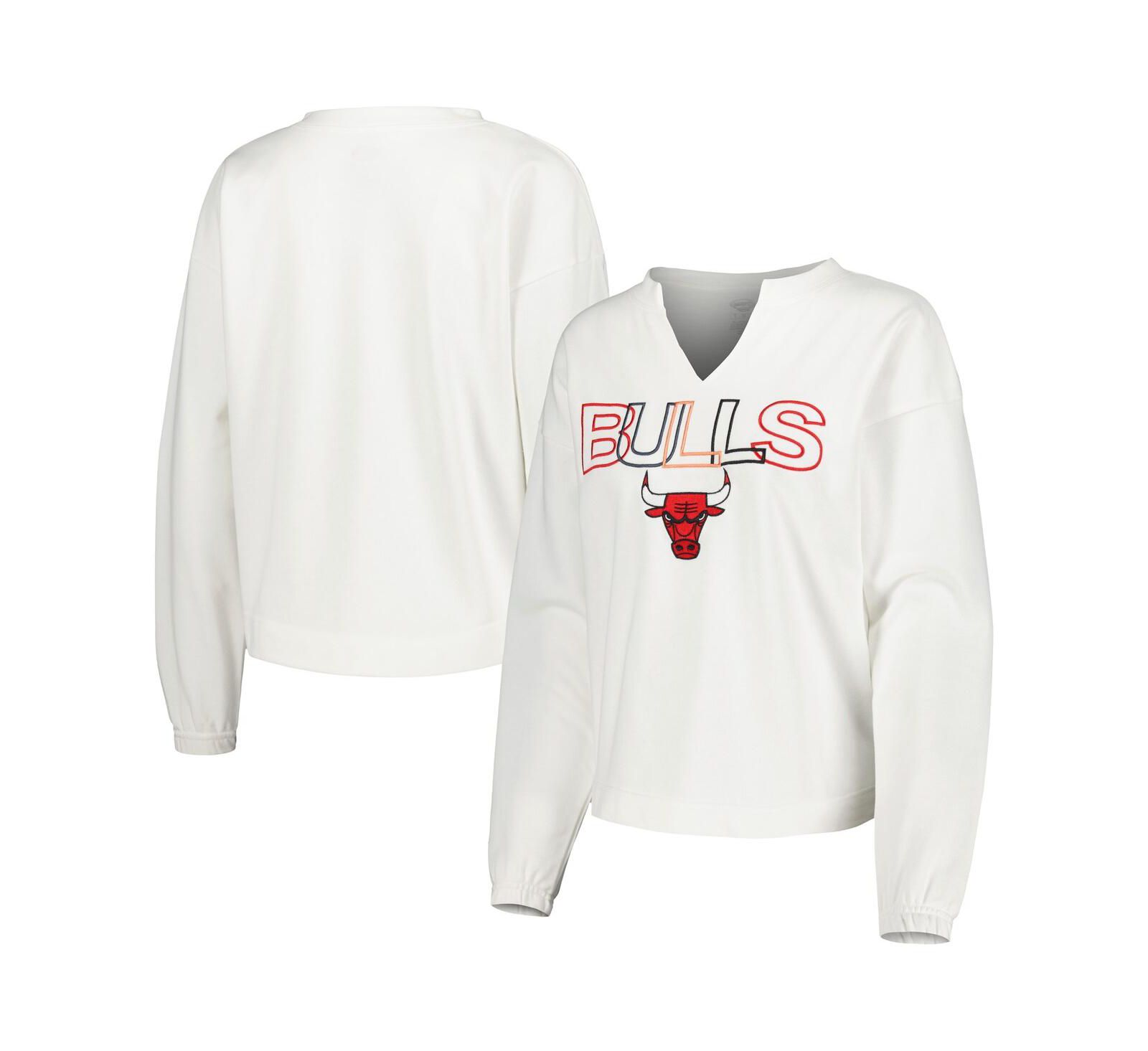 Concepts Sport Женская футболка с длинным рукавом White Chicago Bulls Sunray Notch Neck