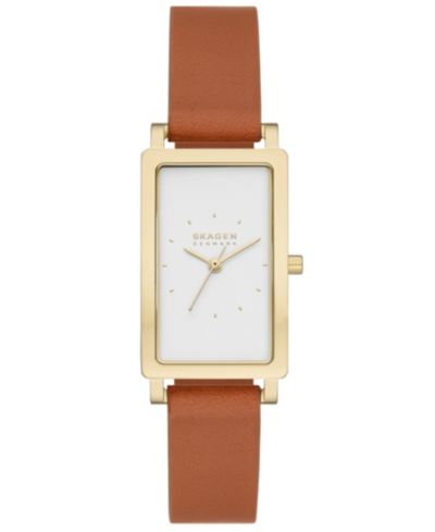 Женские часы Skagen Hagen Quartz Three Hand с коричневым кожаным ремешком, 22mm