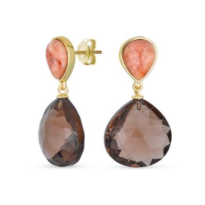 Bling Jewelry Серьги-капли из дымчатого кварца Peach и Chocolate Brown, 14K Gold Plated
