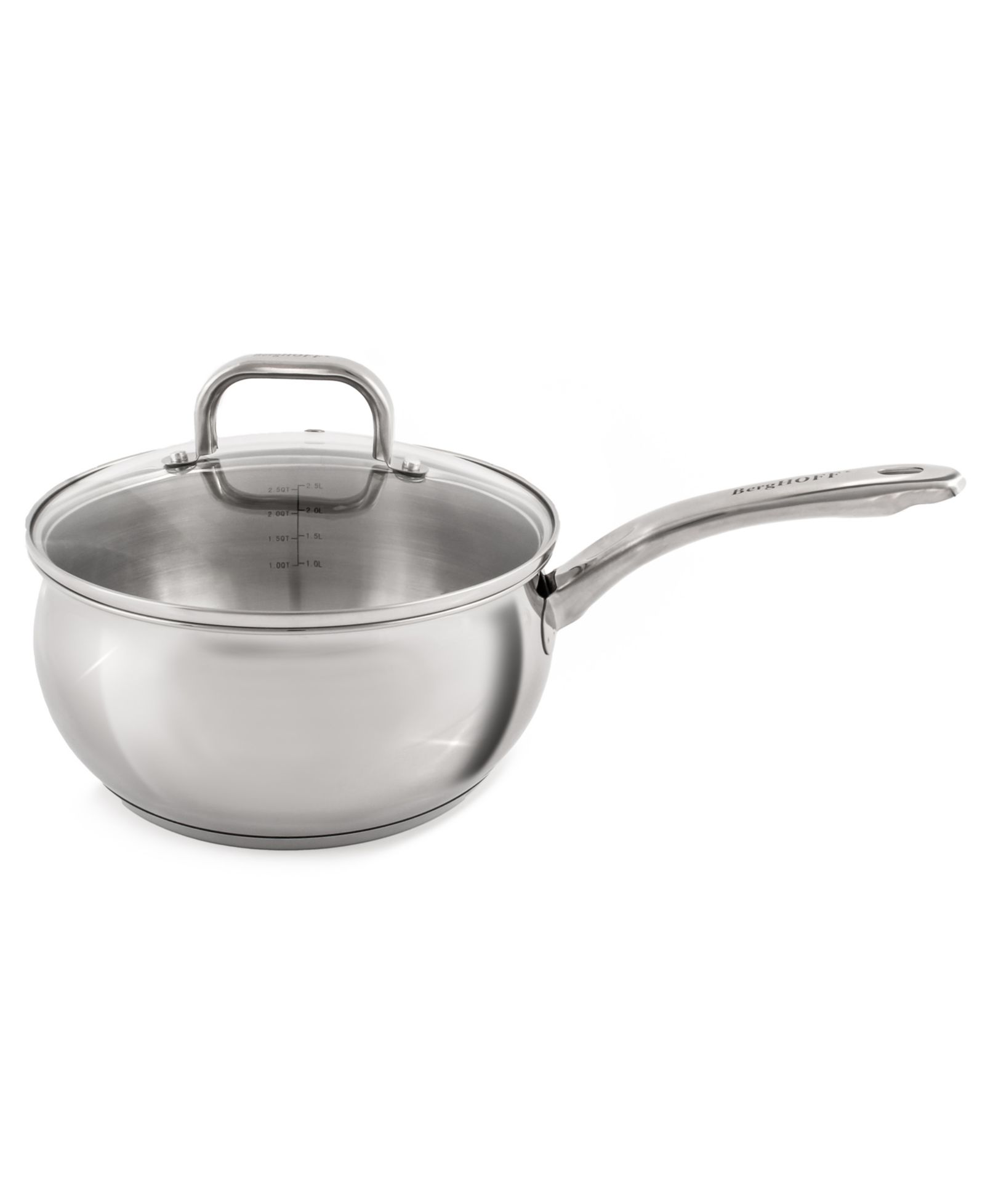 Соусник BergHOFF Belly Shape из нержавеющей стали 18/10, 8", с стеклянной крышкой, 3,2 кварты