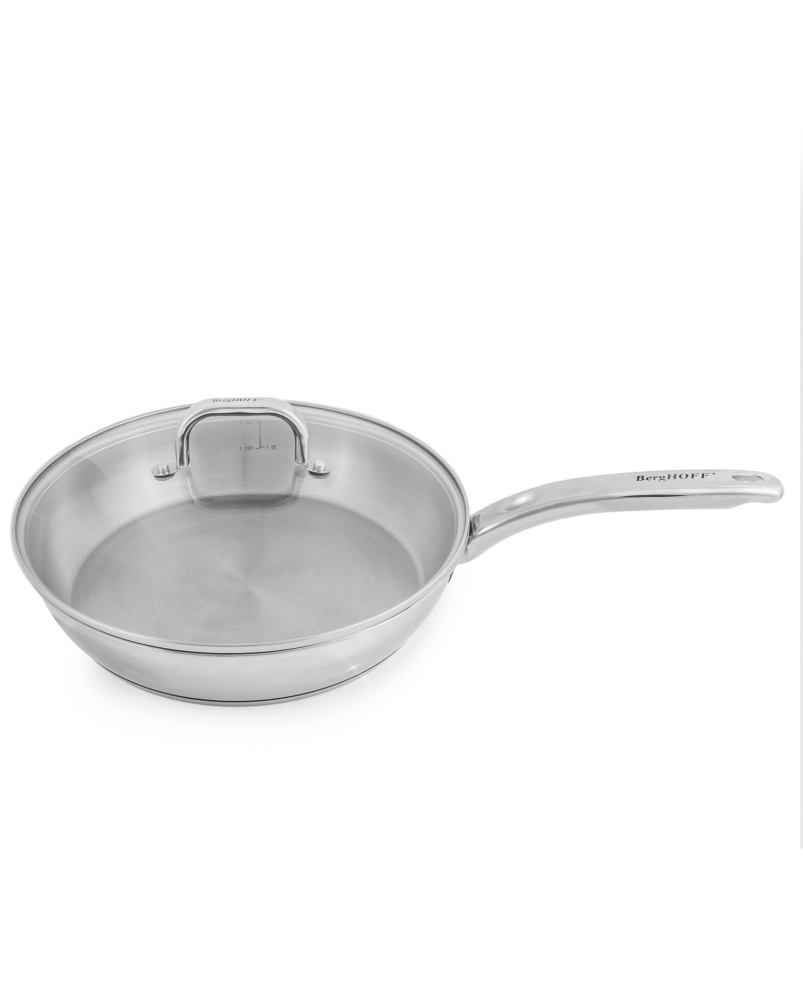 Сковорода BergHOFF Belly Shape 18/10 Stainless Steel 10.5" с крышкой из стекла, 2.5qt.