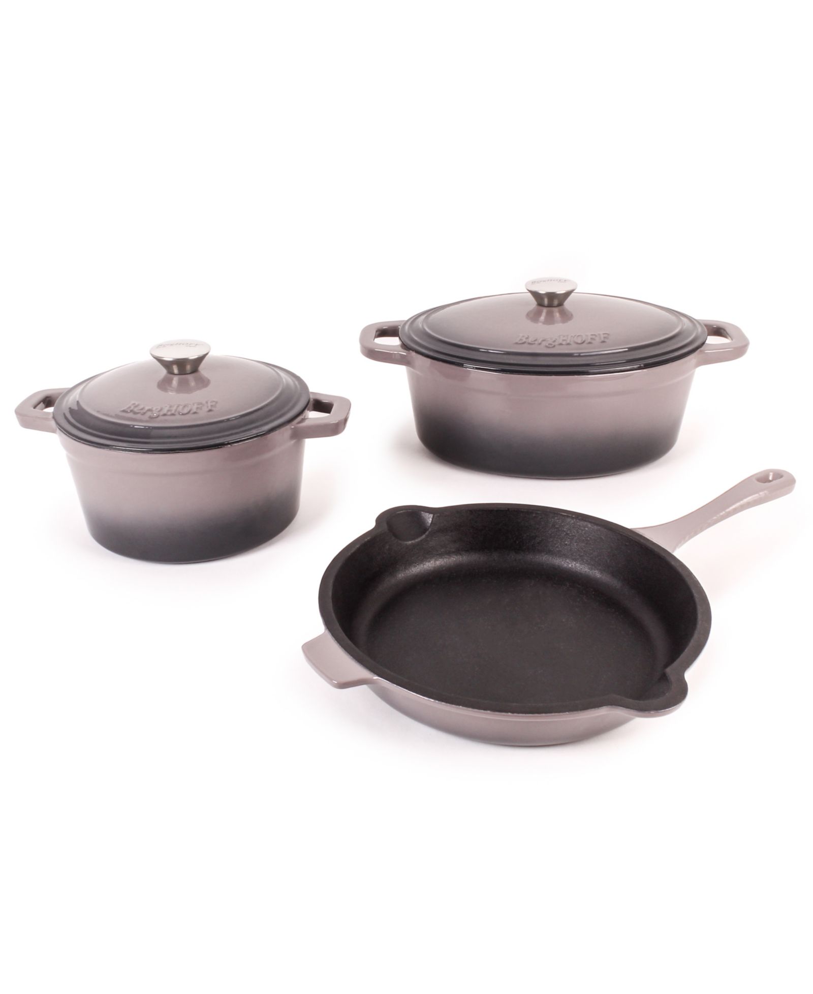 BergHOFF Neo 5pc Cast Iron Dutch Oven Set with 10" Fry Pan, 3qt. and 5qt.