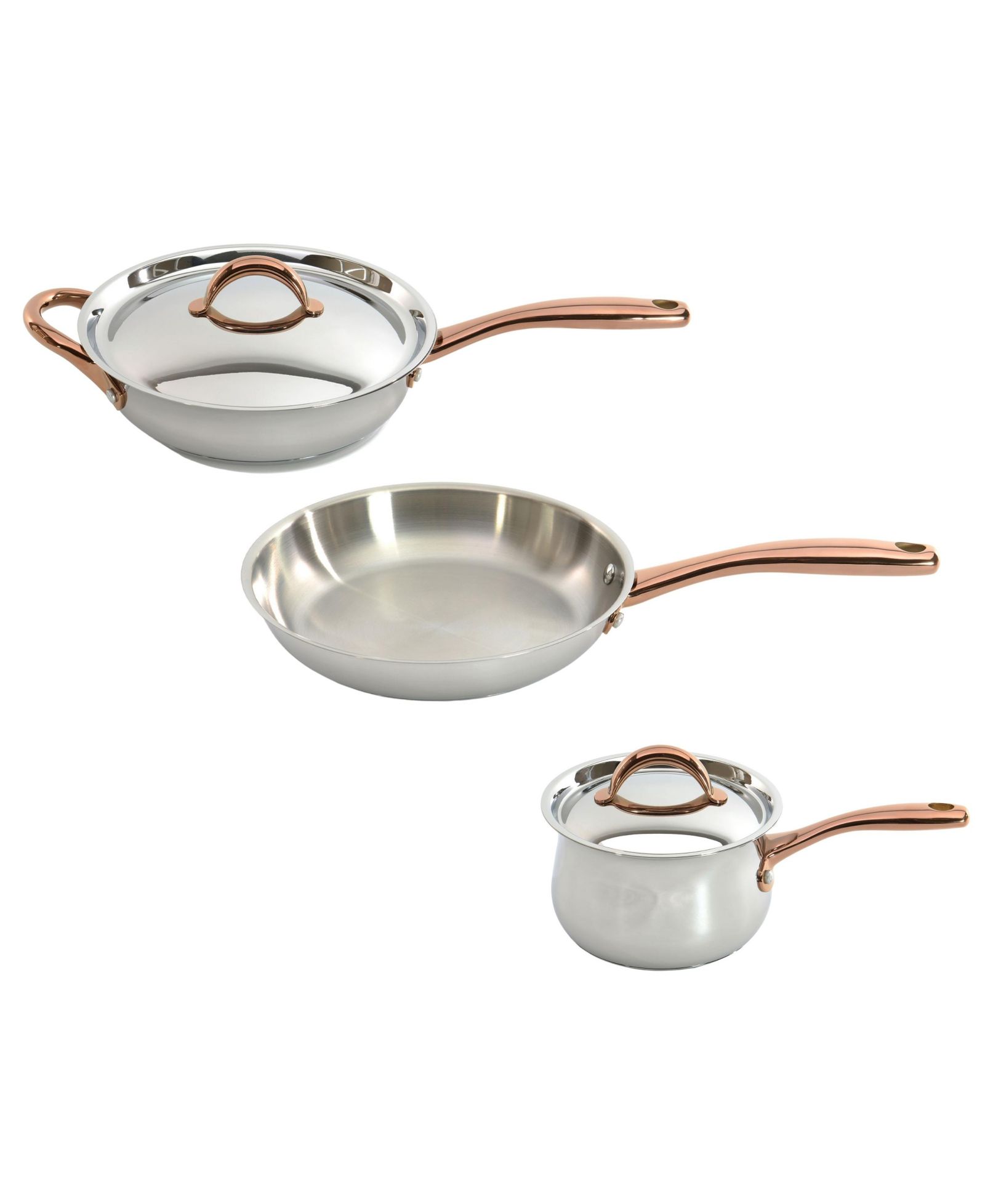 Набор BergHOFF Ouro Gold 5pc 18/10 Stainless Steel Starter Set, SS Lids, Rose Gold Handles