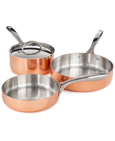BergHOFF Vintage 4pc Tri-Ply Copper Cookware Set with Lids, Polished