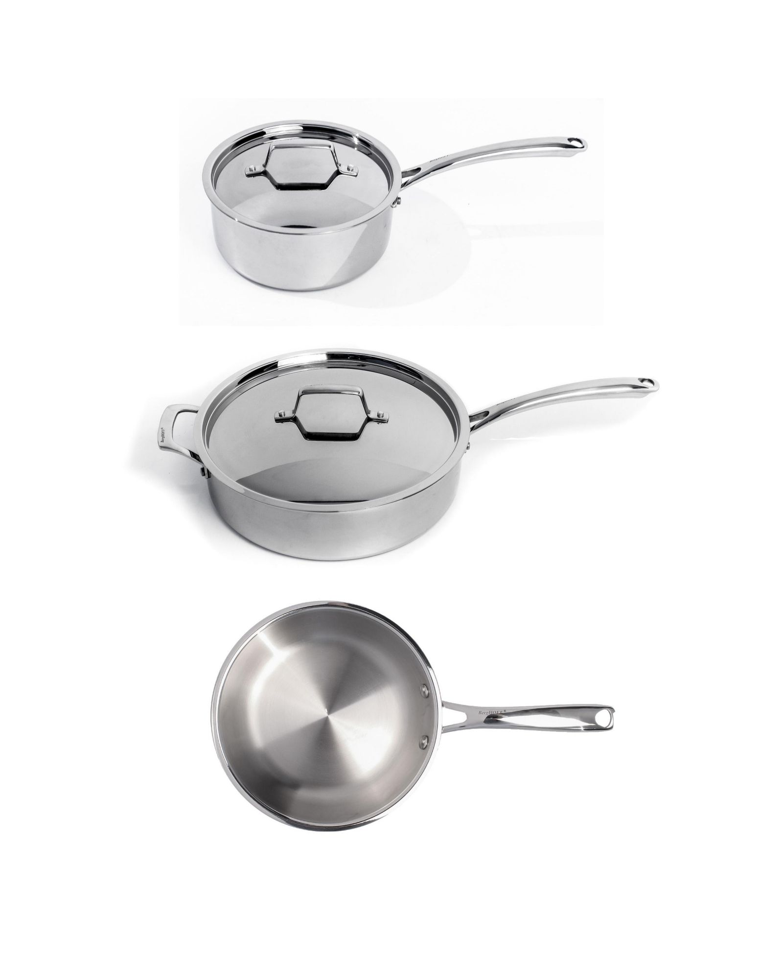 Набор кухонной посуды BergHOFF Professional 5pc Tri-Ply 18/10 Stainless Steel Starter, SS Lids