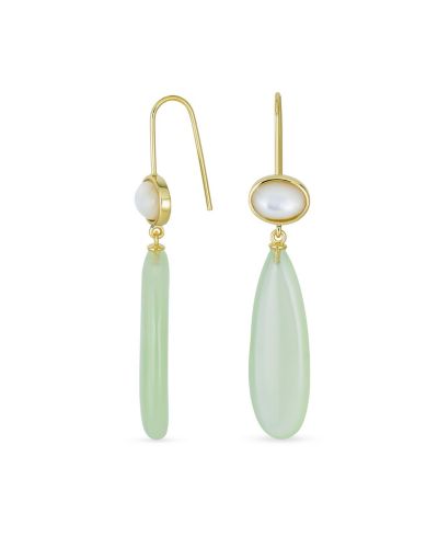 Серьги Bling Jewelry Unique Geometric Oval Linear Long Shape Tear Drop Natural Multi-Tier New Jade Serpentine Gemstone