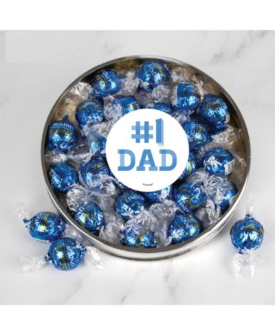 Just Candy Father's Day Candy Gift Tin with Chocolate Lindor Truffles by Lindt Large Plastic Tin with Sticker, 24 Pieces