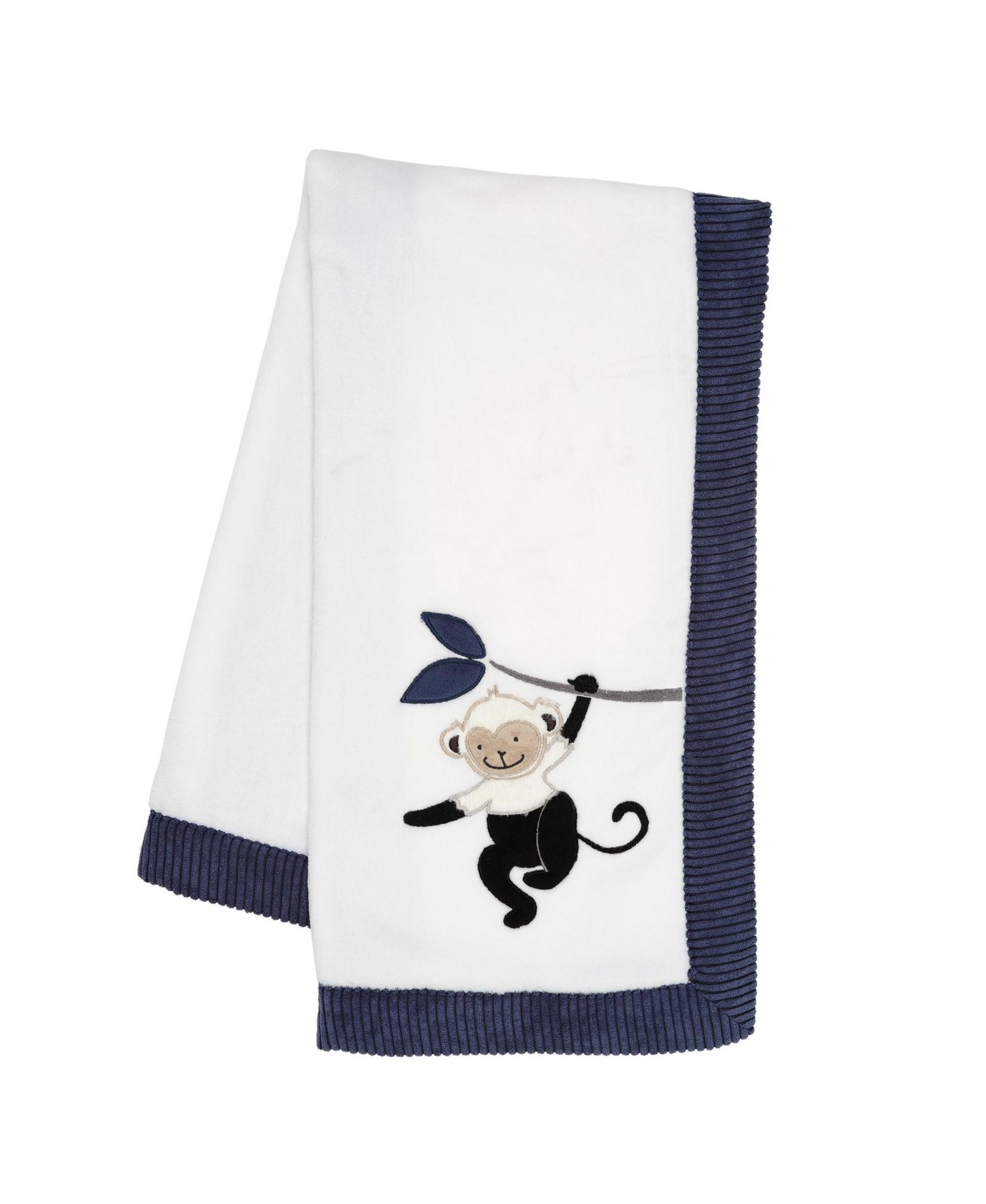 Lambs & Ivy Мягкое флисовое детское одеяло Jungle Party White/Navy Monkey