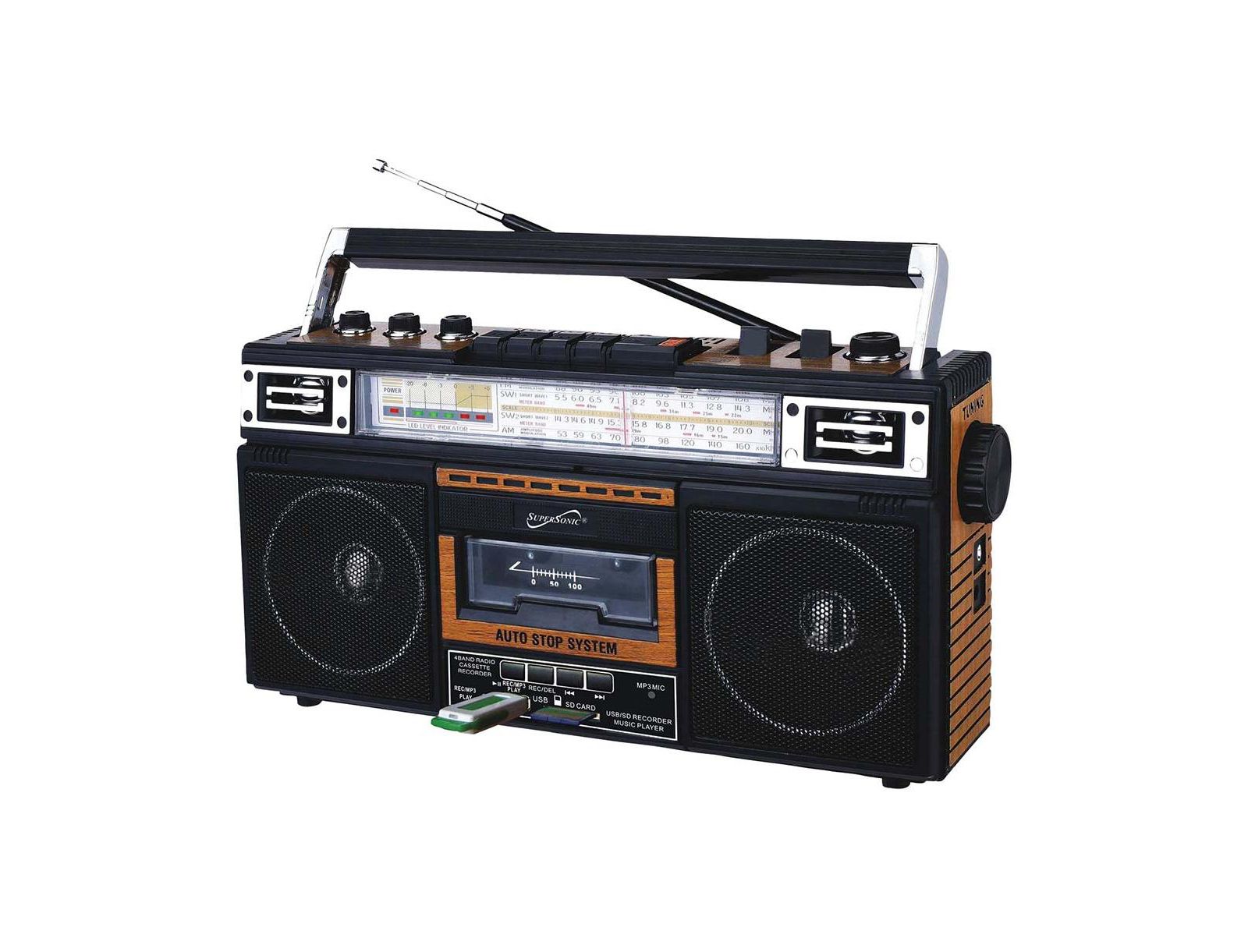 Supersonic Sc-3201BT Retro 4-Band Radio and Cassette Player with Bluetooth Speaker