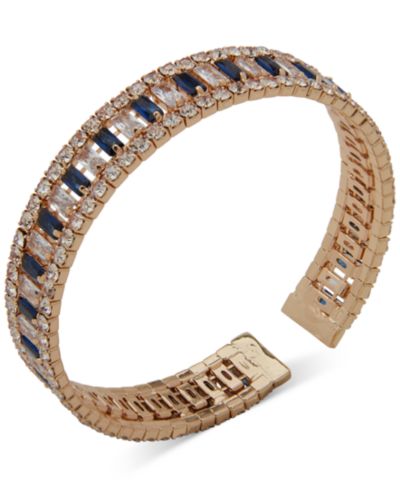 Anne Klein Gold-Tone Blue Baguette Stone Cuff Bracelet
