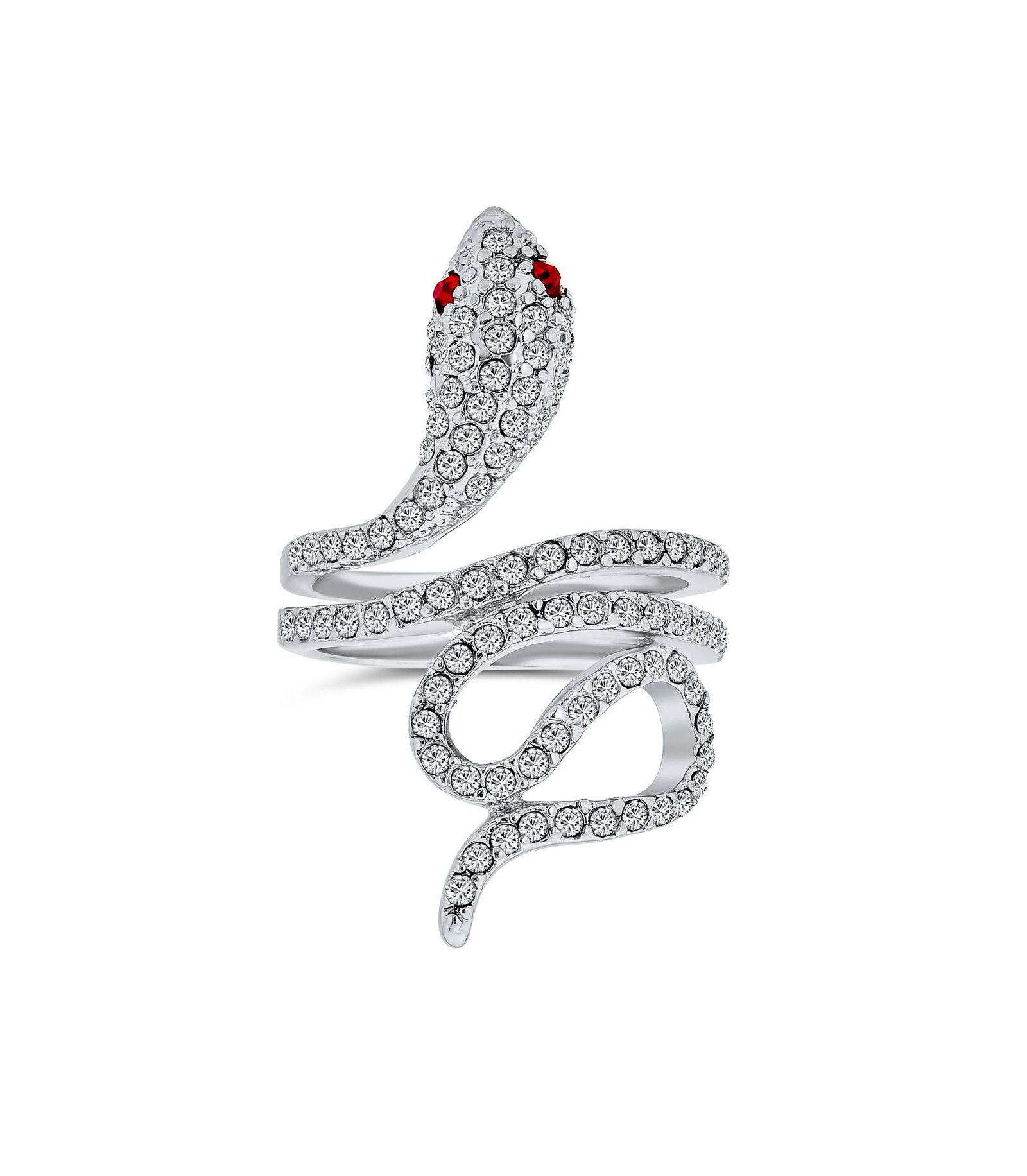 Кольцо Bling Jewelry Wrap Snake Statement Red Eye Cubic Zirconia Silver Plated