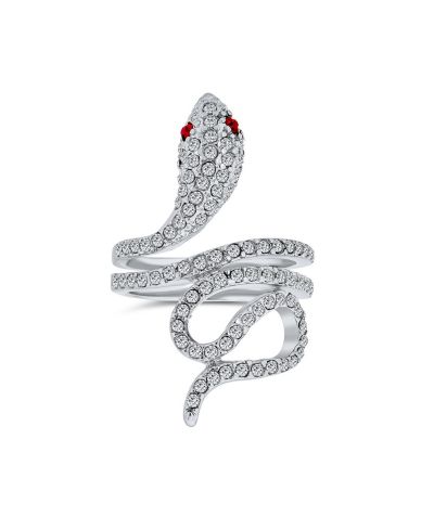 Bling Jewelry Ruby And Clear Cubic Zirconia Snake Cocktail Ring Silver Plated
