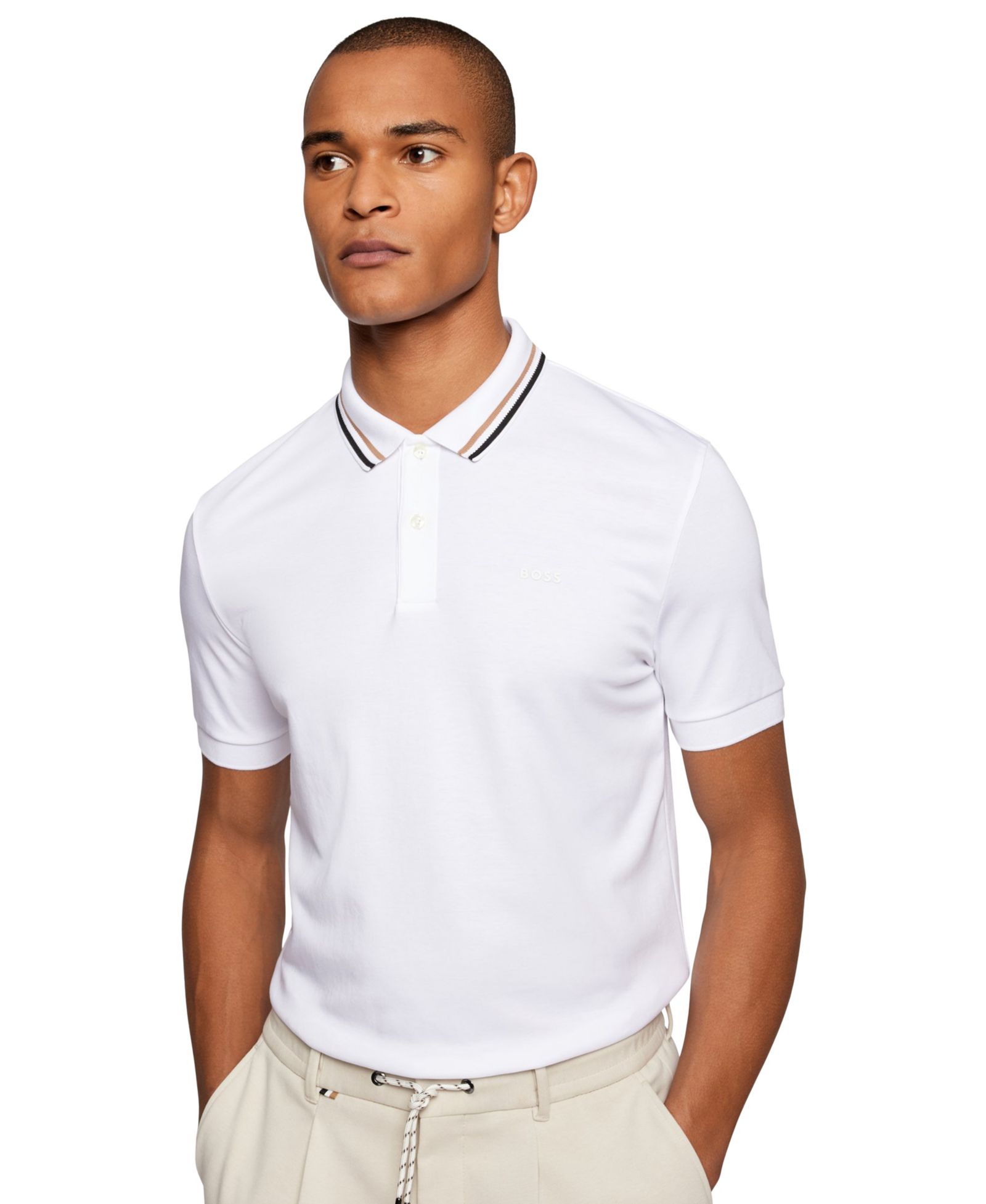 Мужская рубашка поло BOSS by Hugo Boss Cotton Slim-Fit Striped Collar