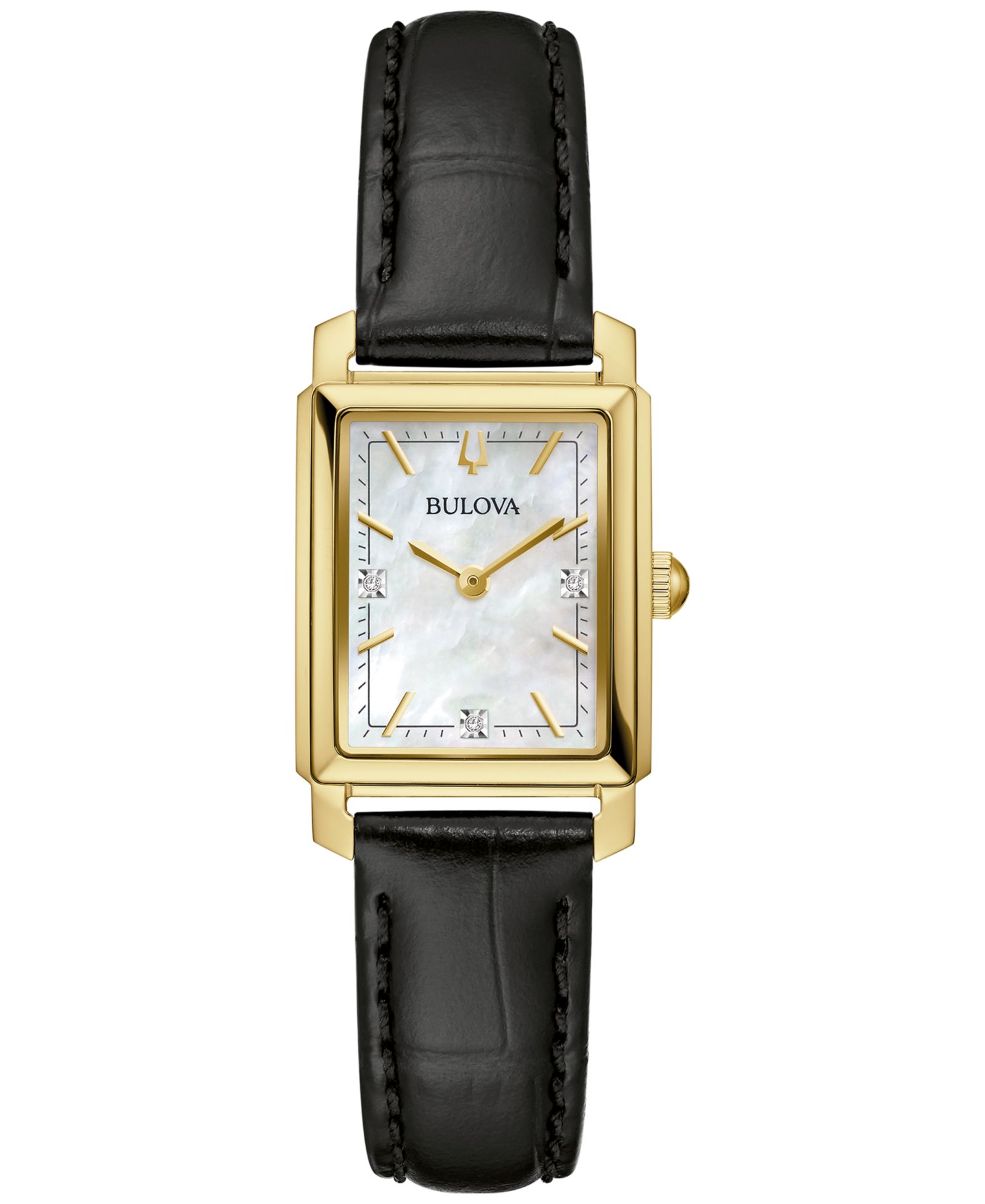Женские часы Bulova Classic Sutton Diamond Accent Black Leather Strap 21mm