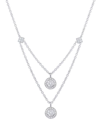 Подвеска-кулон Diamond Halo Cluster Layered в Sterling Silver, 16" + 2" extender