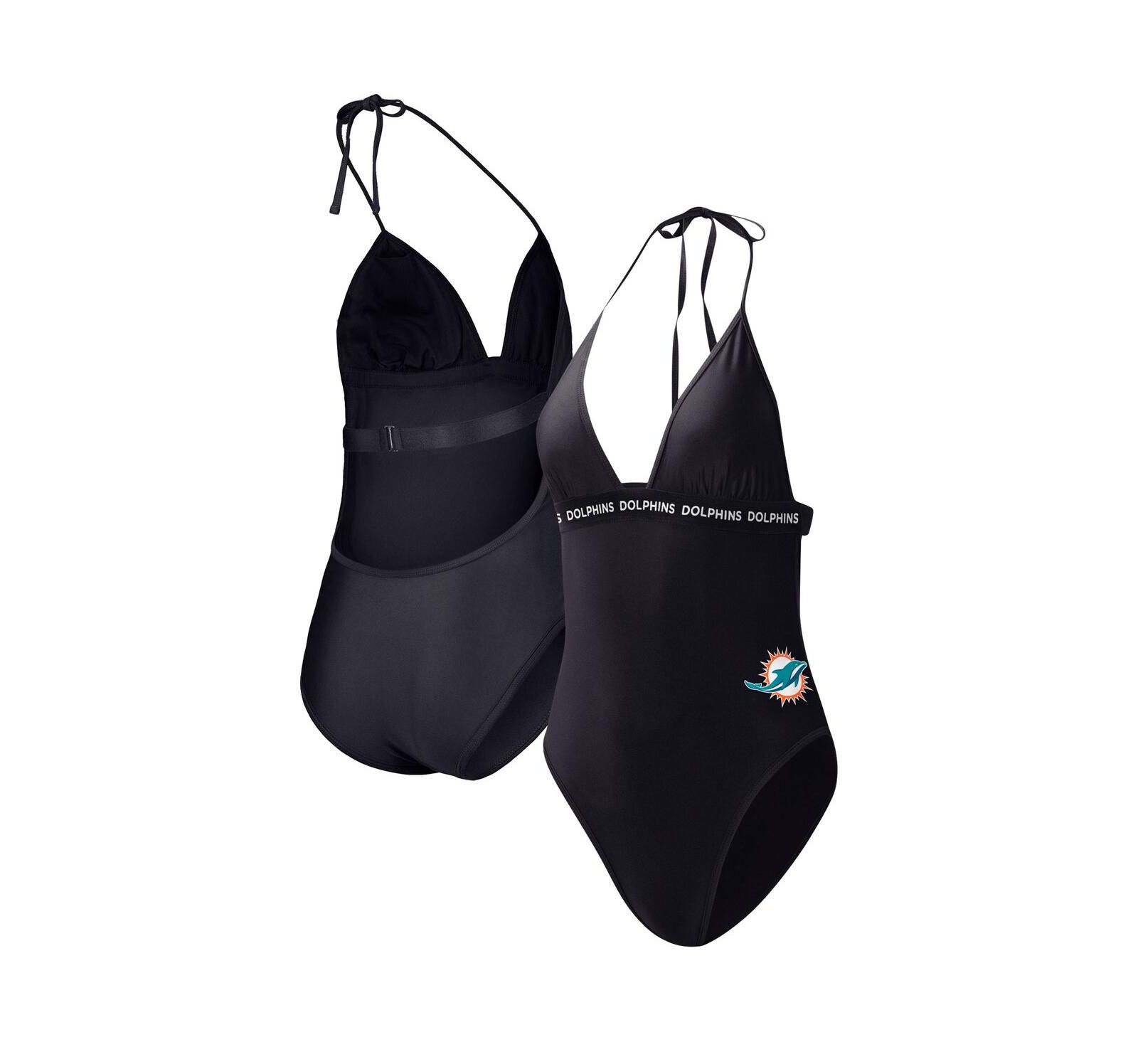 Women's G-III 4Her by Carl Banks Black Miami Dolphins Full Count One-Piece Swimsuit