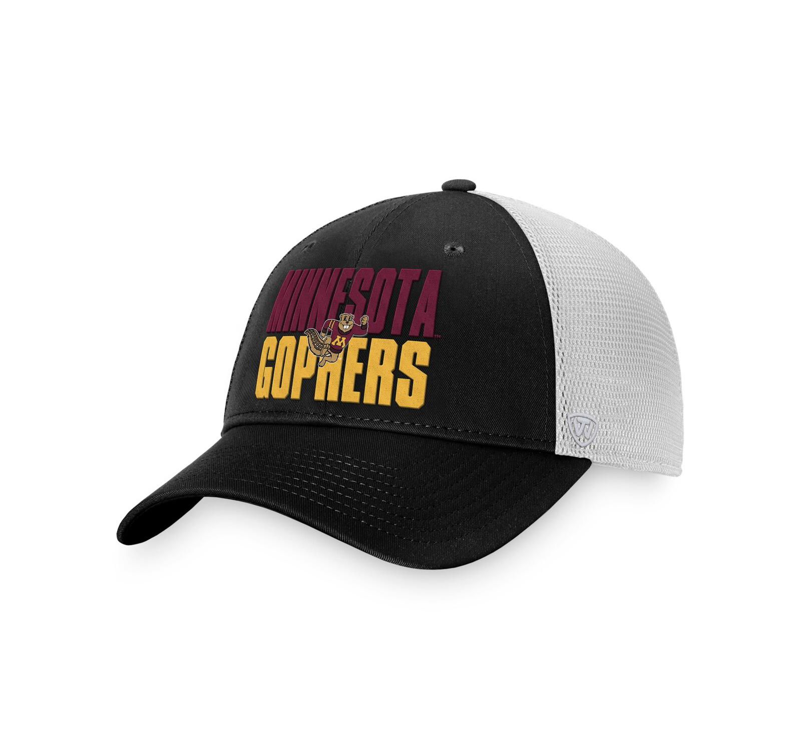 Men's Top of the World Black, White Minnesota Golden Gophers Stockpile Trucker Snapback Hat