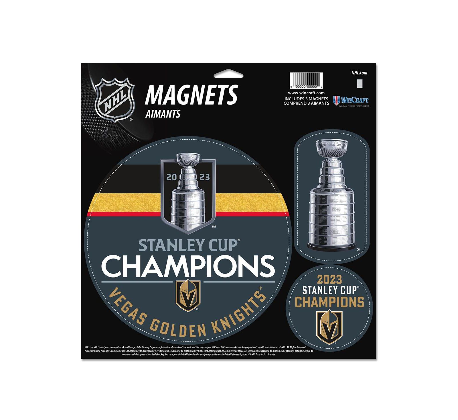 Wincraft Vegas Golden Knights 2023 Stanley Cup Champions Three-Pack Indoor and Outdoor Vinyl Magnet Set