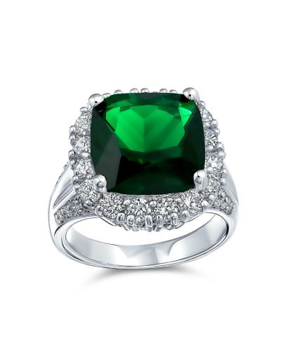 Bling Jewelry Green Cubic Zirconia Cushion-Cut Cocktail Ring