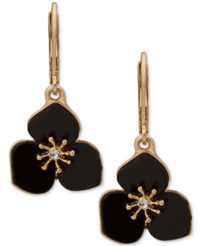 lonna & lilly серьги-подвески Gold-Tone Pavé Jet Flower