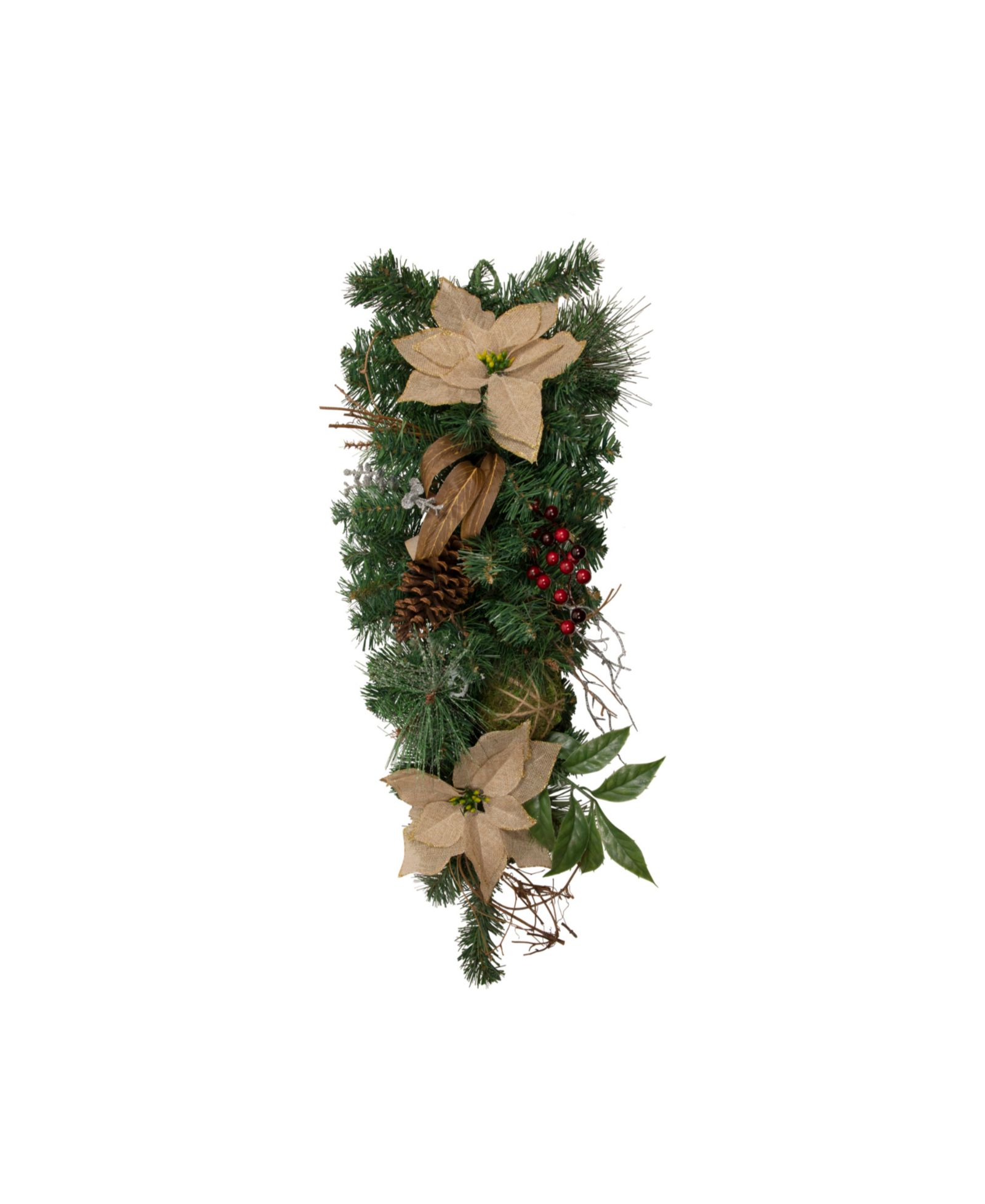 Искусственная елочная ветка Mixed Pine Berry and Poinsettia, 28"