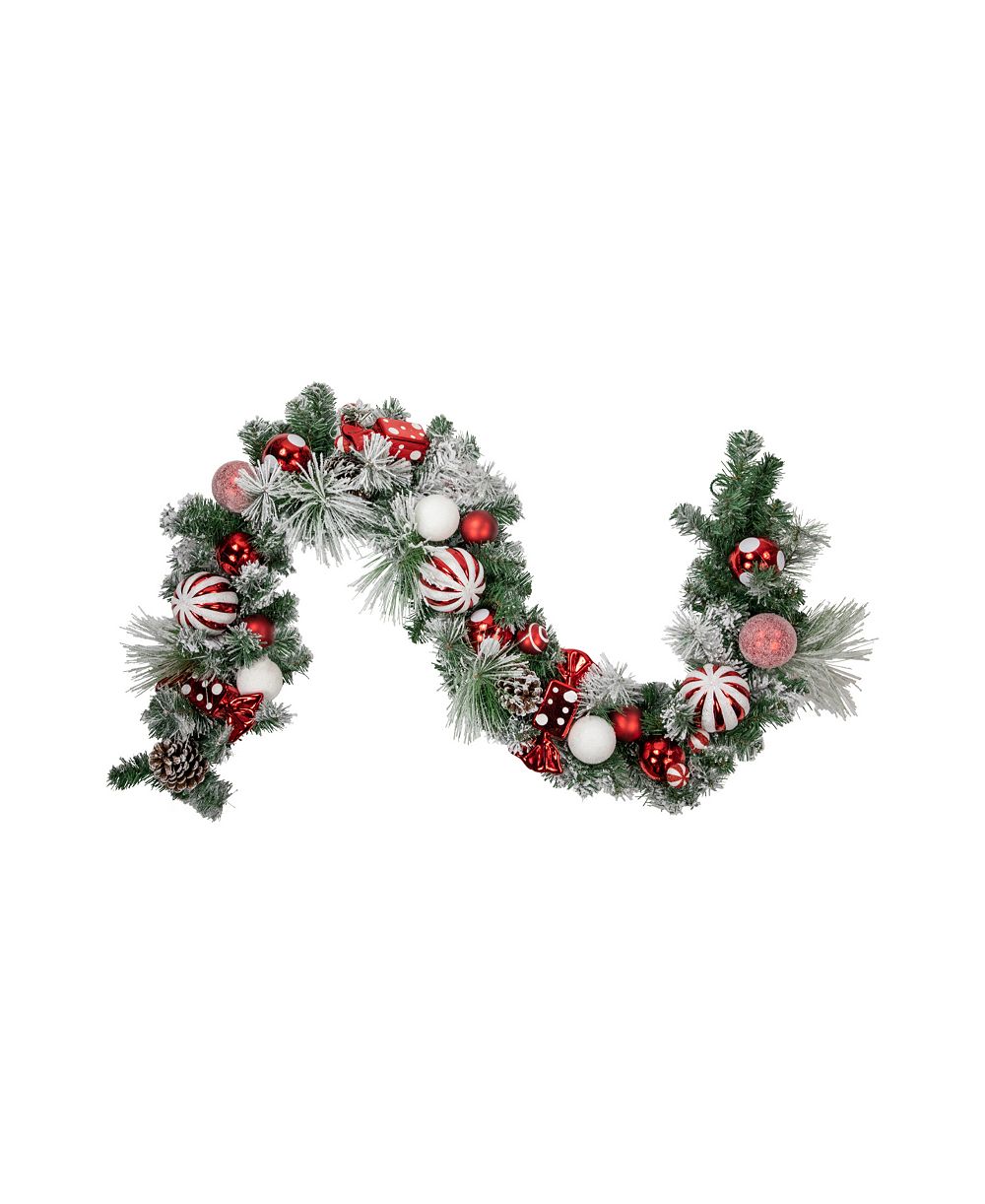 Елочная гирлянда Northlight 6' Flocked Pine Artificial Christmas Garland с украшениями