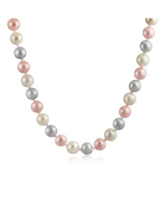 Bling Jewelry Classic Multi Pink Hand Knotted 10MM Faux Pearl Strand Necklace 18 Inch