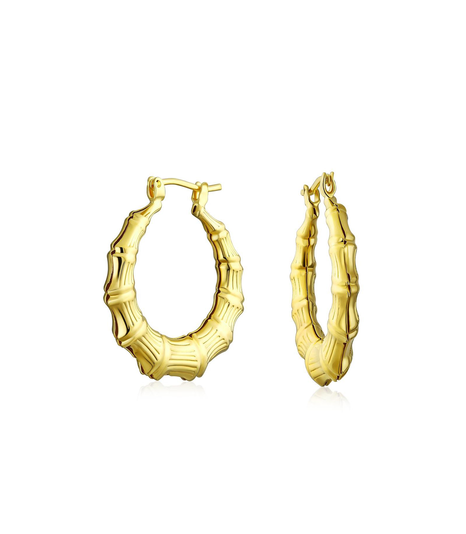 Серьги-кольца Bling Jewelry из позолоченной латуни, легкие, полые, бамбук