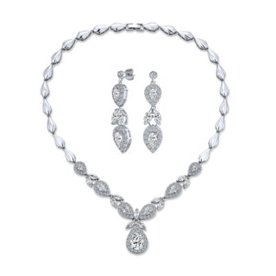 Набор украшений Bling Jewelry Vintage Jewelry Set Marquise Leaf Starburst Necklace and Earrings Silver Plated