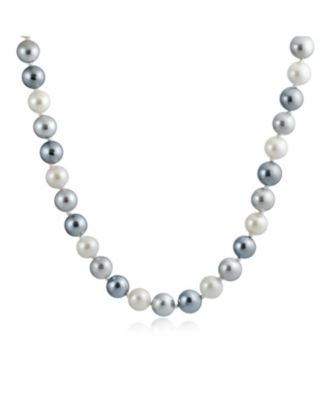 Bling Jewelry Classic Multi Grey Hand Knotted 10MM Faux Pearl Strand Necklace 18 Inch
