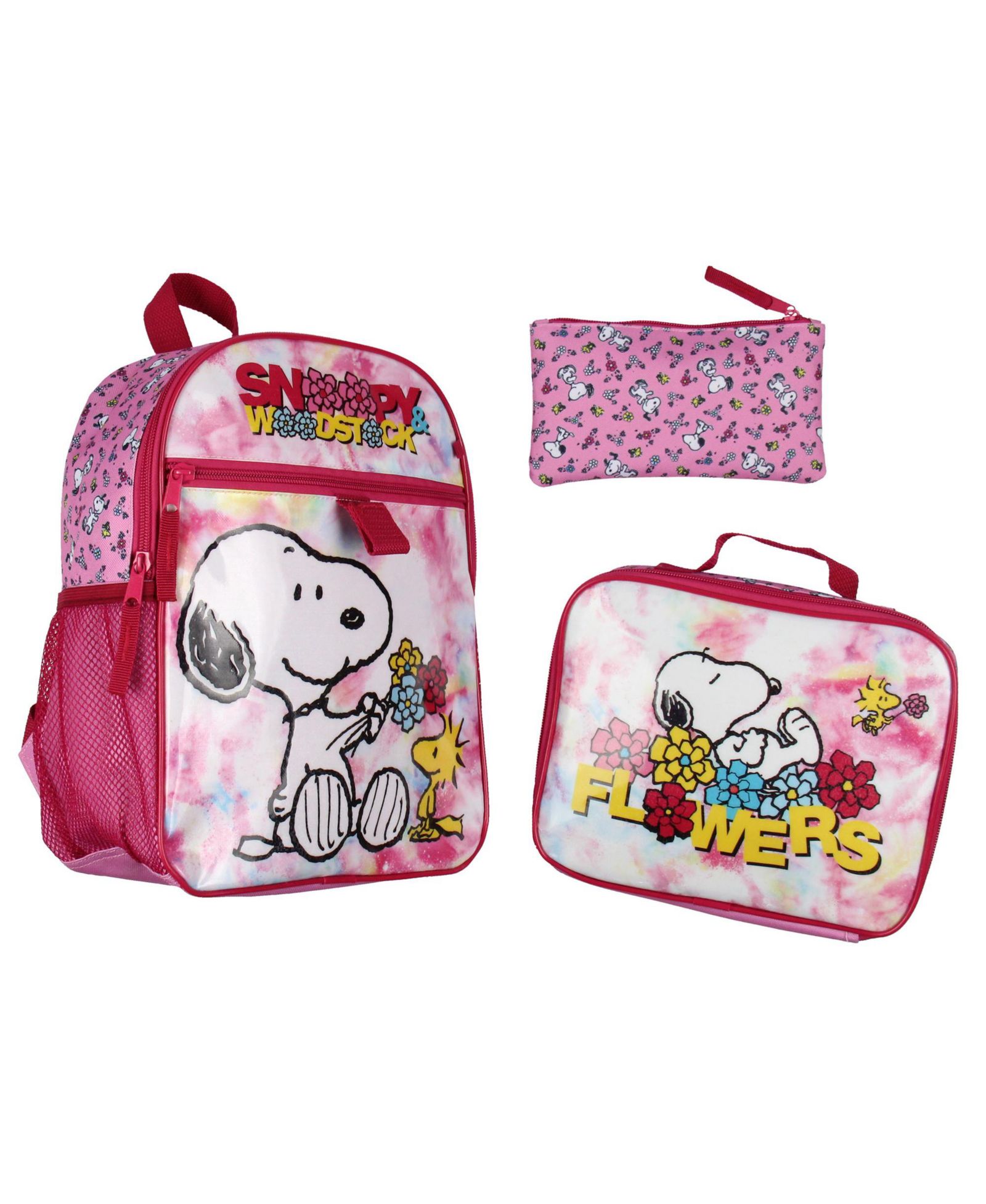 Peanuts Snoopy Woodstock Flower Character 3 PC 12" Mini Backpack Lunchbox Pencil Pouch