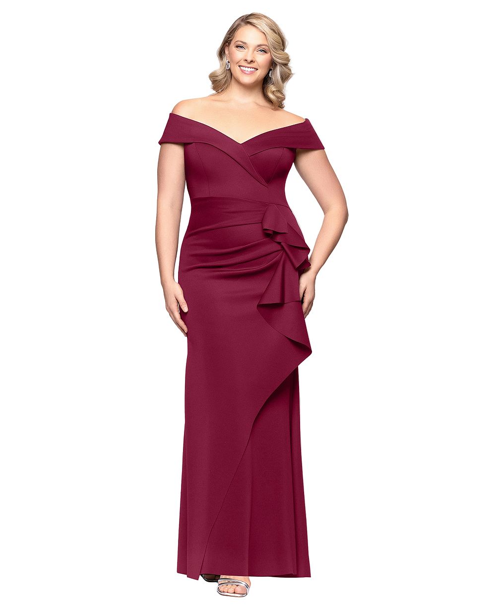 Платье XSCAPE Plus Size Off-The-Shoulder Scuba Crepe